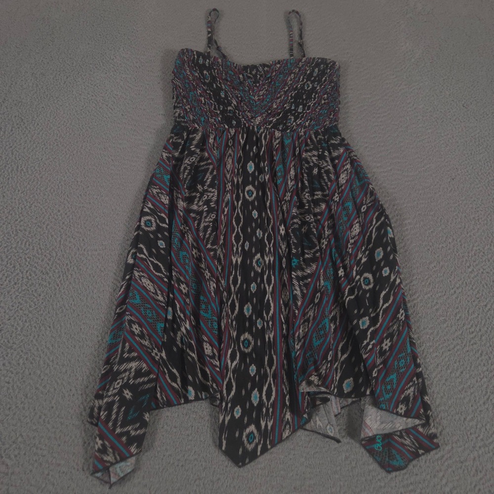 Billabong Dress Womens Large Multi Bretton Ikat Print Smocked Handkerchief Y2K